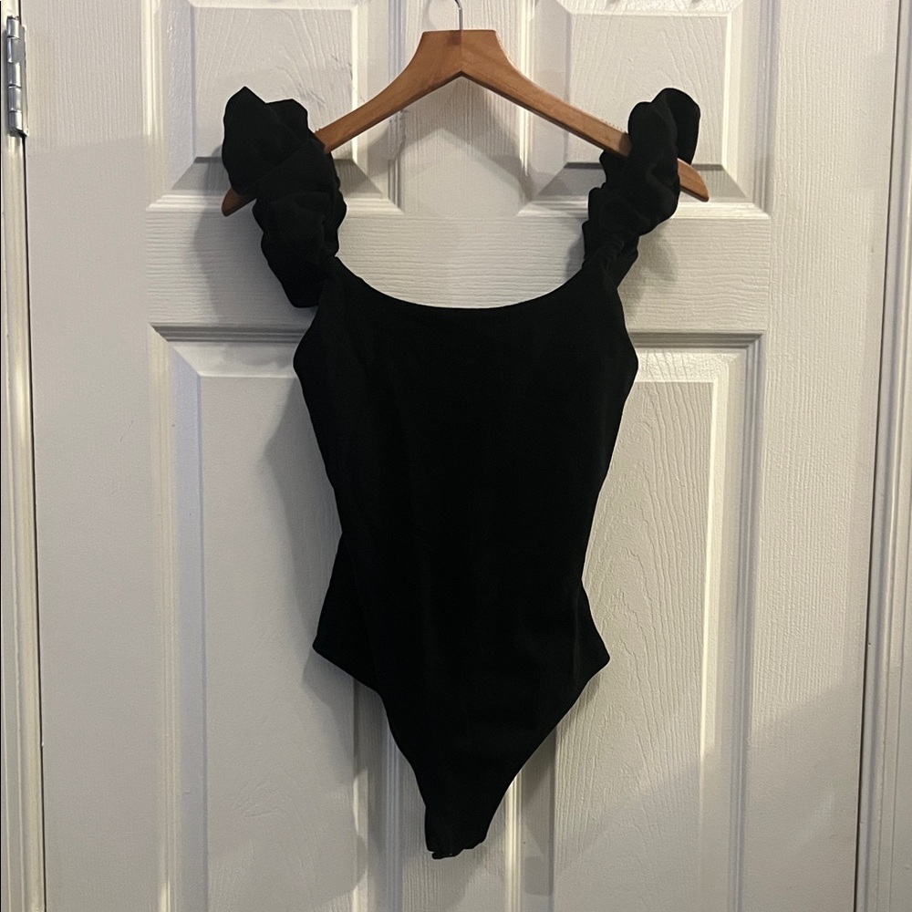Express Black Kids One-Piece Swimsuit with Ruffle Straps